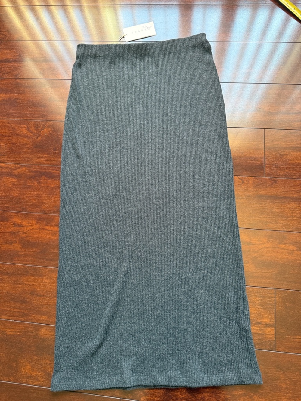 Ribbed Pencil Maxi Skirt in Charcoal Gray